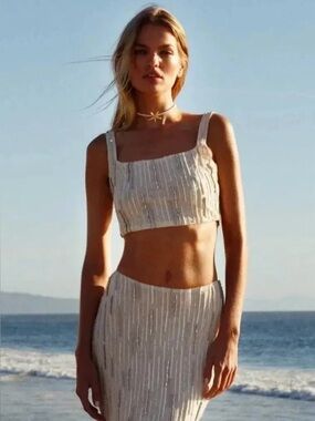 Daphne X Oceanus Aphrodite’s White Co-Ord Top Beaded Small
